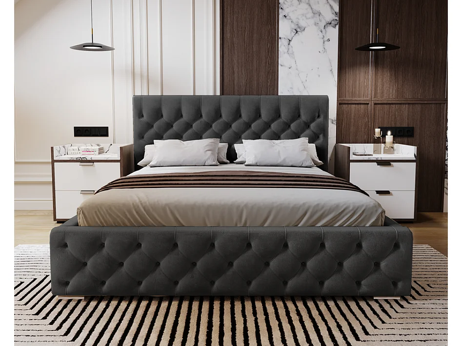 Emporius Lit adulte 140x200 cm avec Rangement Elira - Lit Double, lit rembourré, Lit Adulte avec Tete de Lit - Velvet Noir (Magic Velvet 2219)