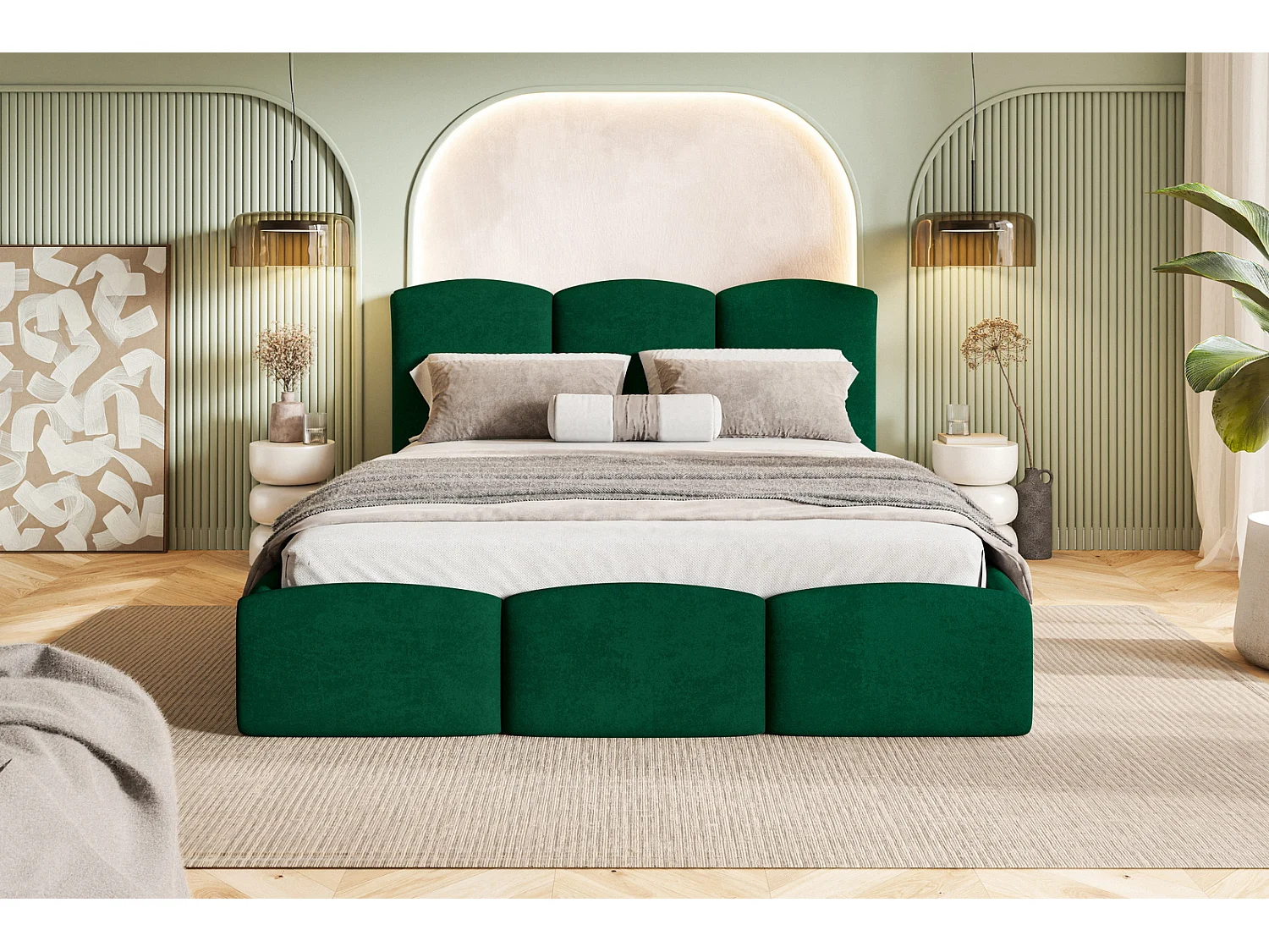 Emporius Lit 160x200 Roma Slim - Lit coffre 160x200, lit double avec Rangement, tissu velvet - Vert (Amor Velvet 4311)