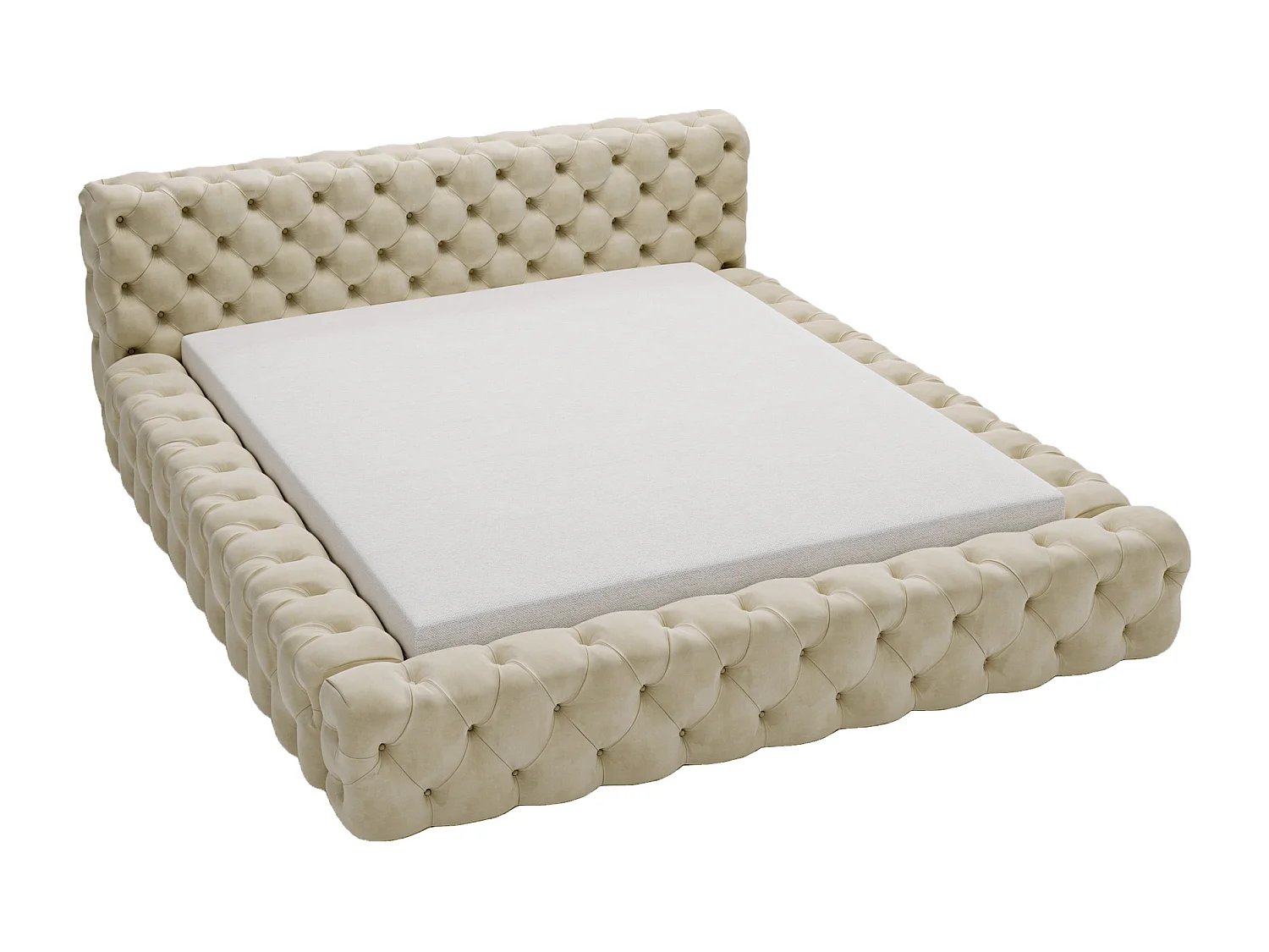 Emporius Lit rembourré avec rangement Vigo, Lit adulte 180x200 cm - Beige (Amor Velvet 4323)