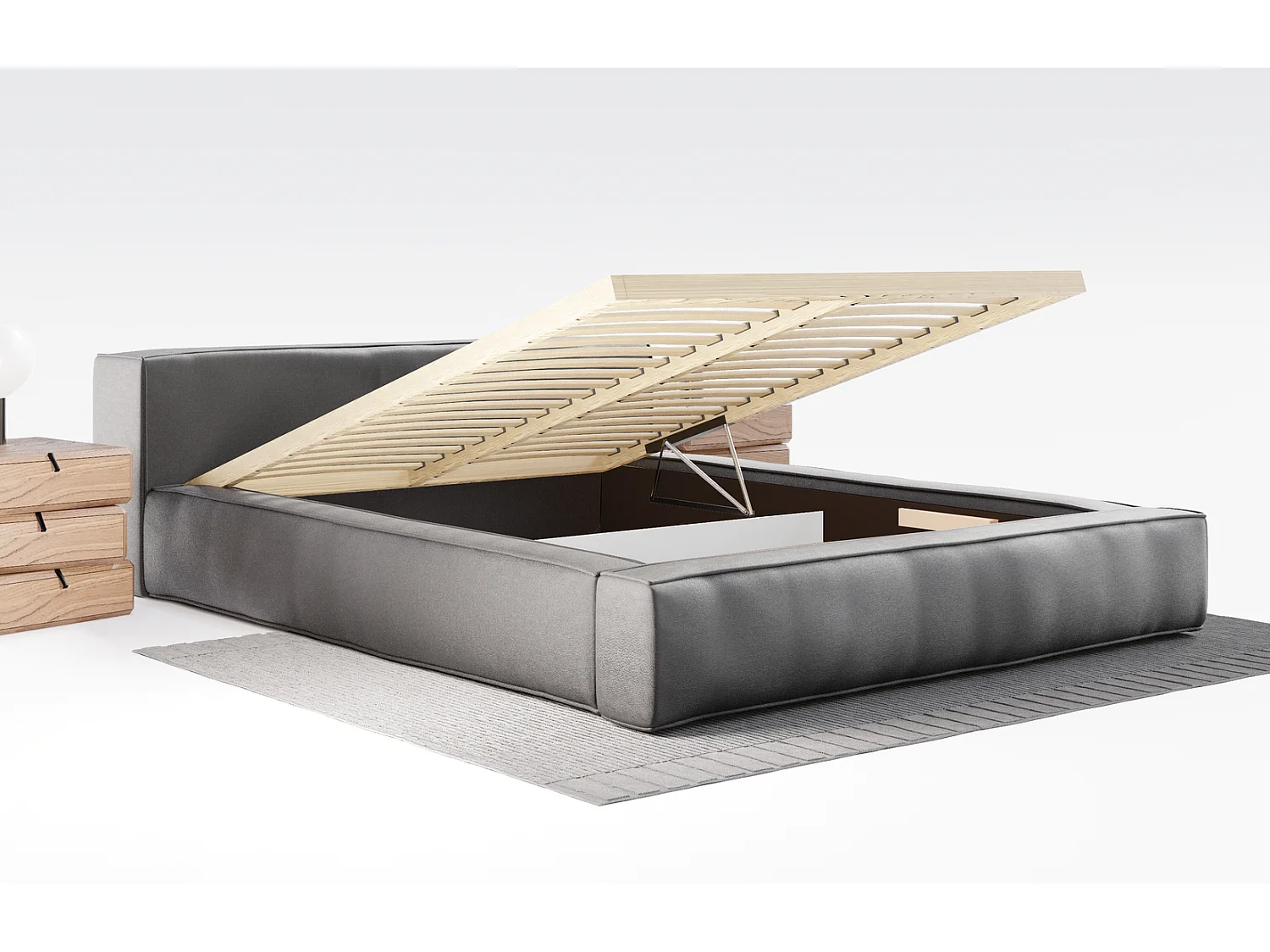 Emporius gestoffeerd bed tweepersoonsbed 180x200 Bueno - lattenbodem, opbergruimte - fluweel - Blauw (Infinity 11)