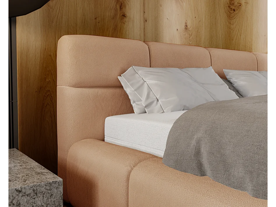 Emporius Lit rembourré 140x200, Lit adulte avec Rangement Oslo - Tete de Lit, Velvet, lit double - Brun (Solar 12)