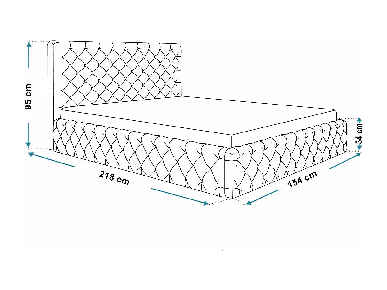 Emporius gestoffeerd bed 140x200 Furis, glamourstijl - Tweepersoonsbed 140x200 cm - fluwelen Donkergrijs (Jasmine 96)