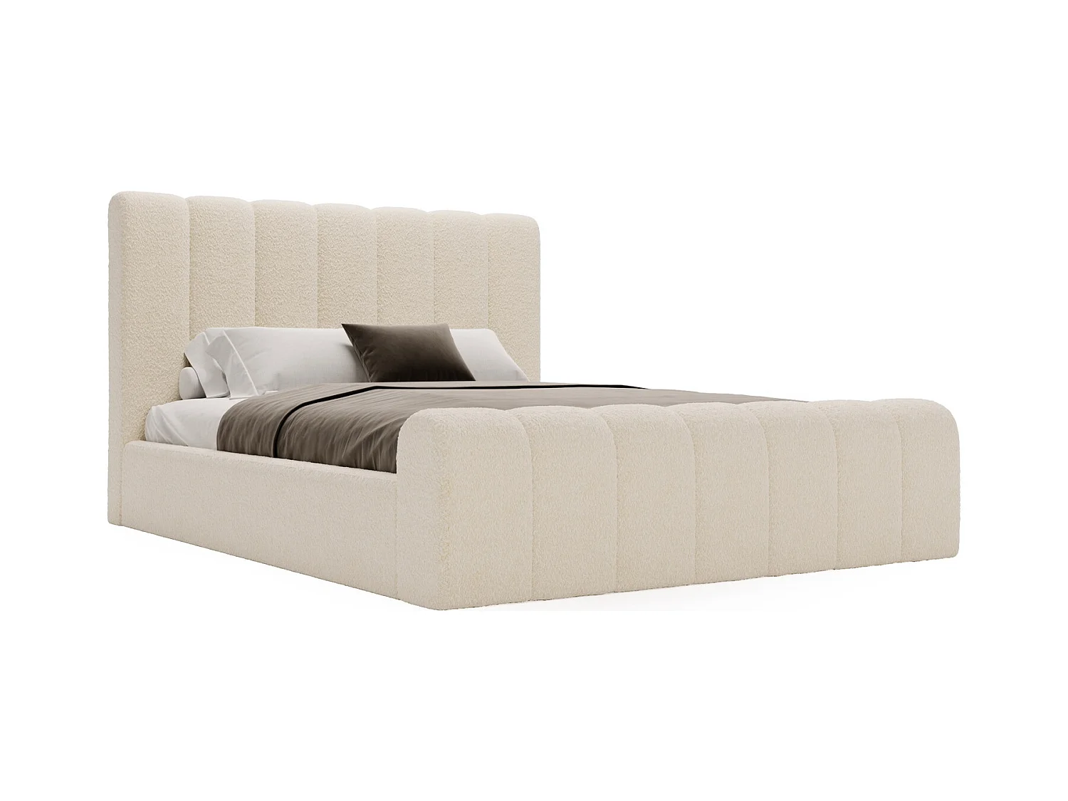 Emporius Lit 140x200 Valetta - Lit Rembourré avec Rangement, Sommier à Lattes, Lit adulte 140x200 bouclé - Crème (Anthology 1)