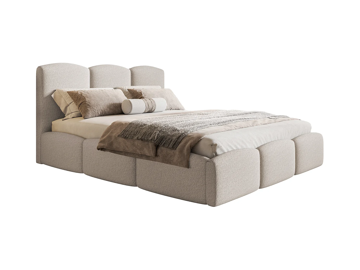 Emporius Lit 140x200 Roma Slim - Lit coffre 140x200, lit double avec Rangement, tissu bouclé - Beige (Anthology 3)