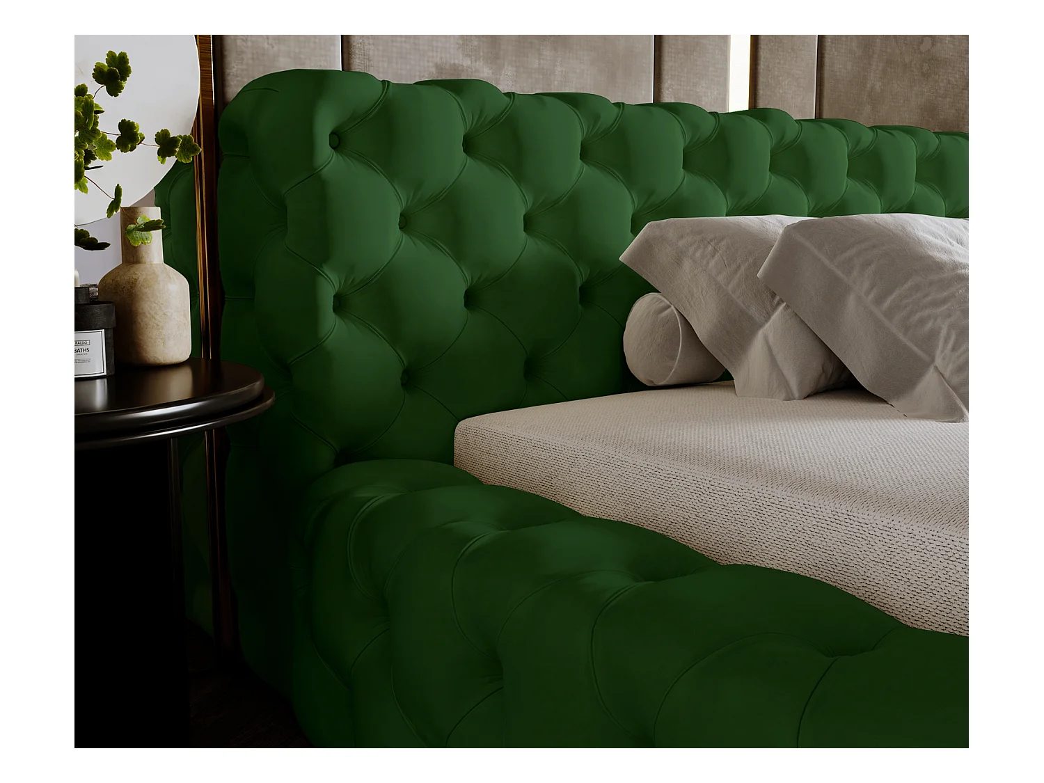 Emporius Lit rembourré avec rangement Vigo, Lit adulte 160x200 cm - Vert (Amor Velvet 4311)