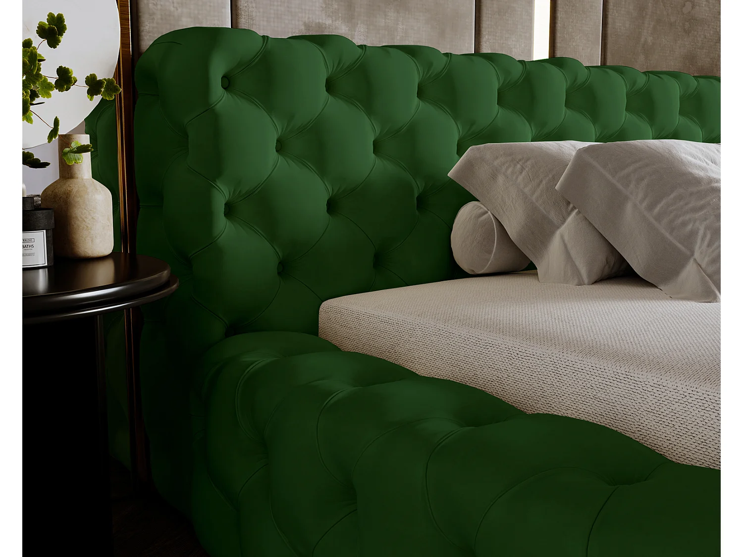Emporius Lit rembourré avec rangement Vigo, Lit adulte 160x200 cm - Vert (Amor Velvet 4311)
