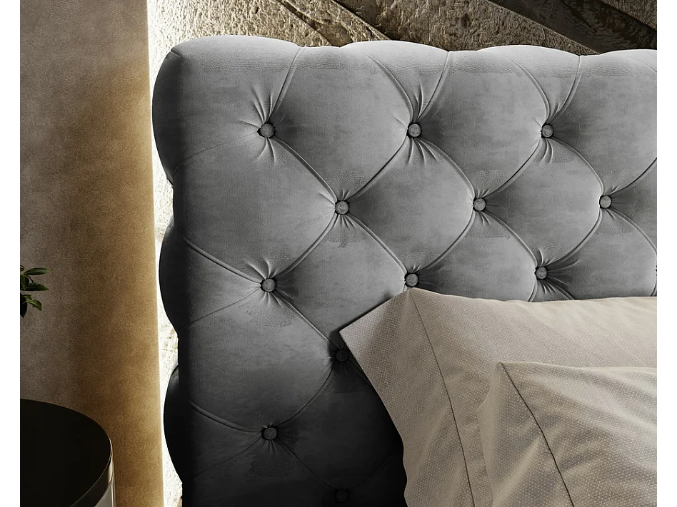 Emporius Lit double avec rangement 200x200 Ali - Lit adulte glamour - Velour Gris (Magic Velvet 2217)