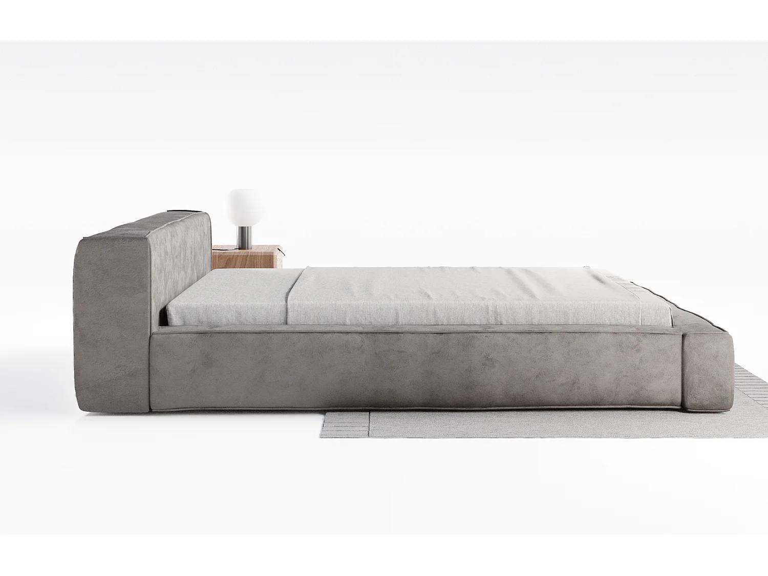 Emporius gestoffeerd bed tweepersoonsbed 160x200 Bueno - lattenbodem, opbergruimte - fluweel - Grijs (Infinity 15)