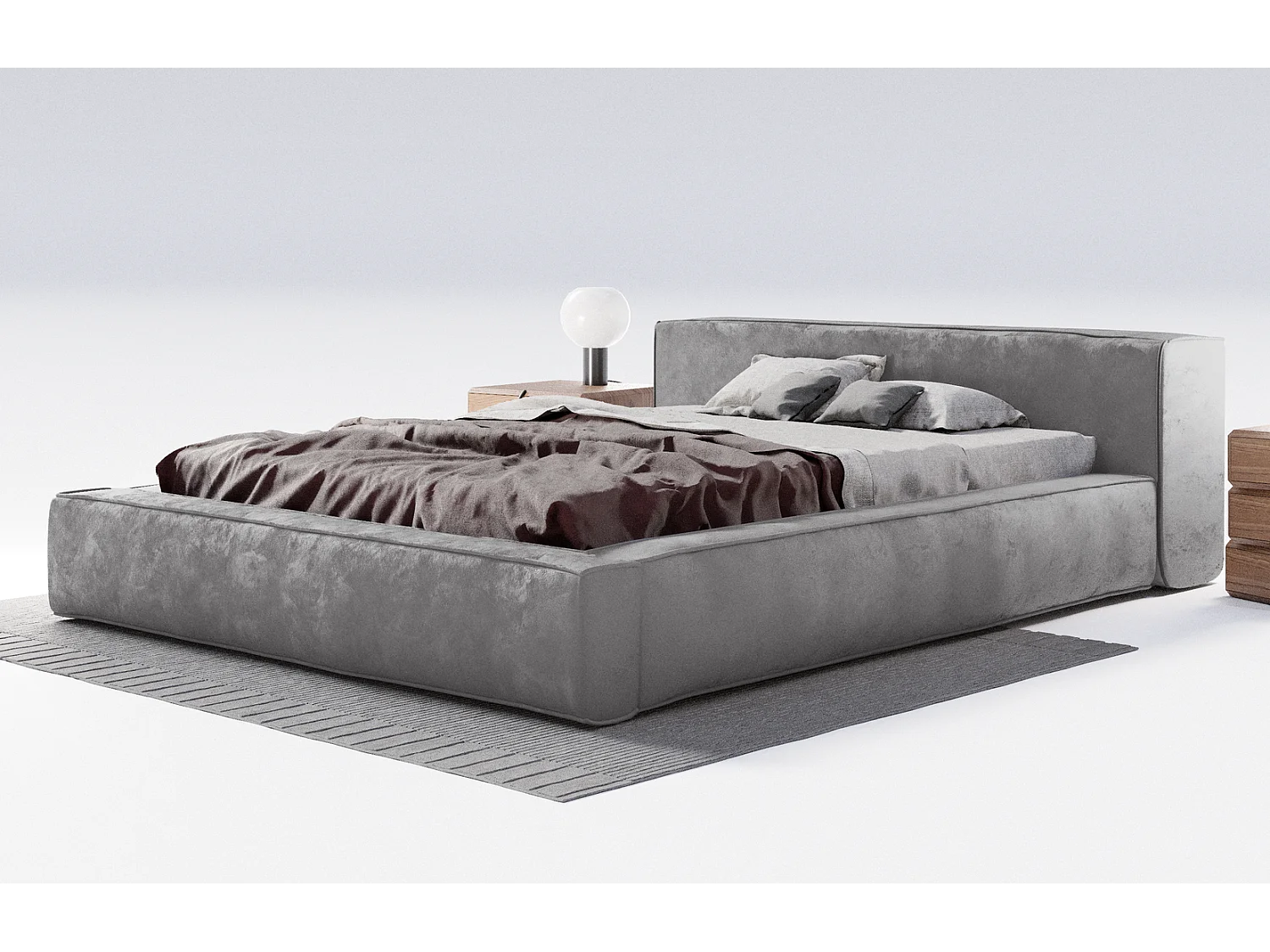 Emporius gestoffeerd bed tweepersoonsbed 160x200 Bueno - lattenbodem, opbergruimte - fluweel - Grijs (Infinity 15)