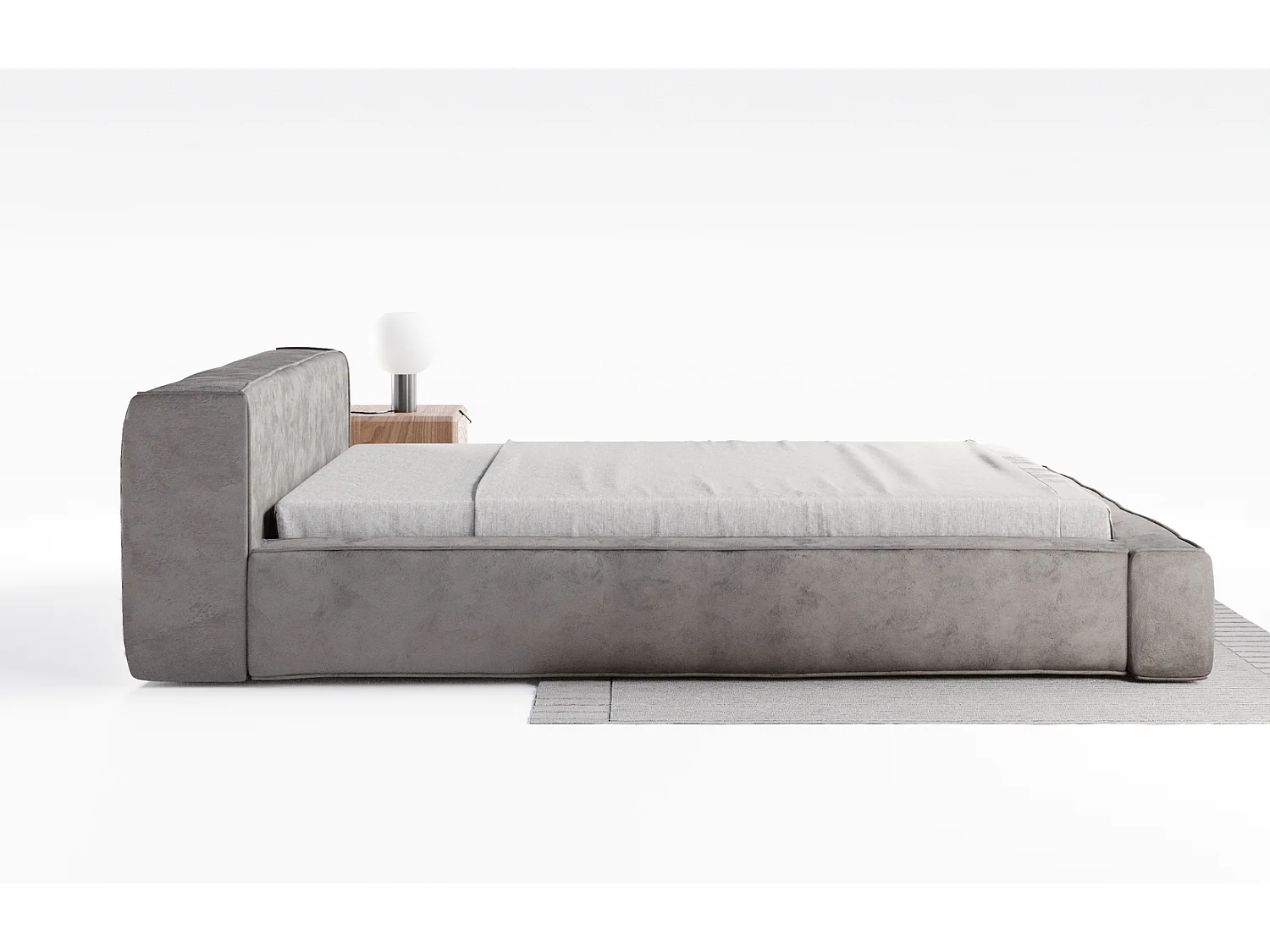 Emporius gestoffeerd bed tweepersoonsbed 160x200 Bueno - lattenbodem, opbergruimte - fluweel - Grijs (Infinity 15)