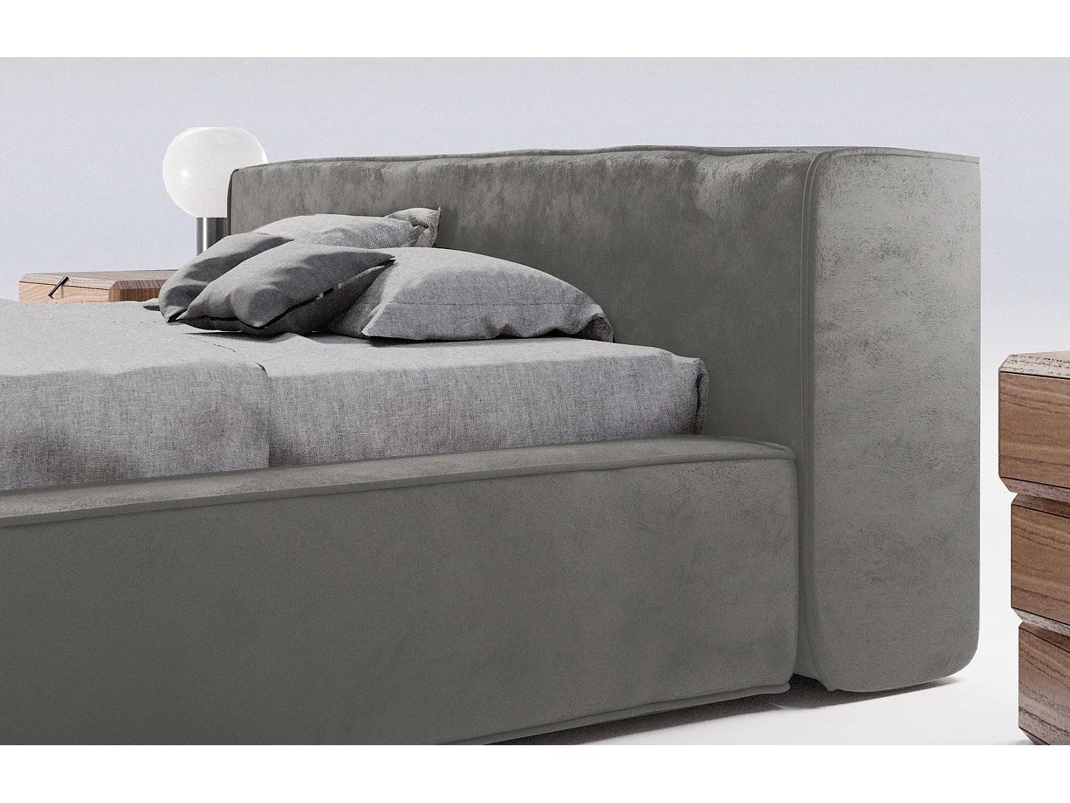 Emporius gestoffeerd bed tweepersoonsbed 160x200 Bueno - lattenbodem, opbergruimte - fluweel - Grijs (Infinity 15)