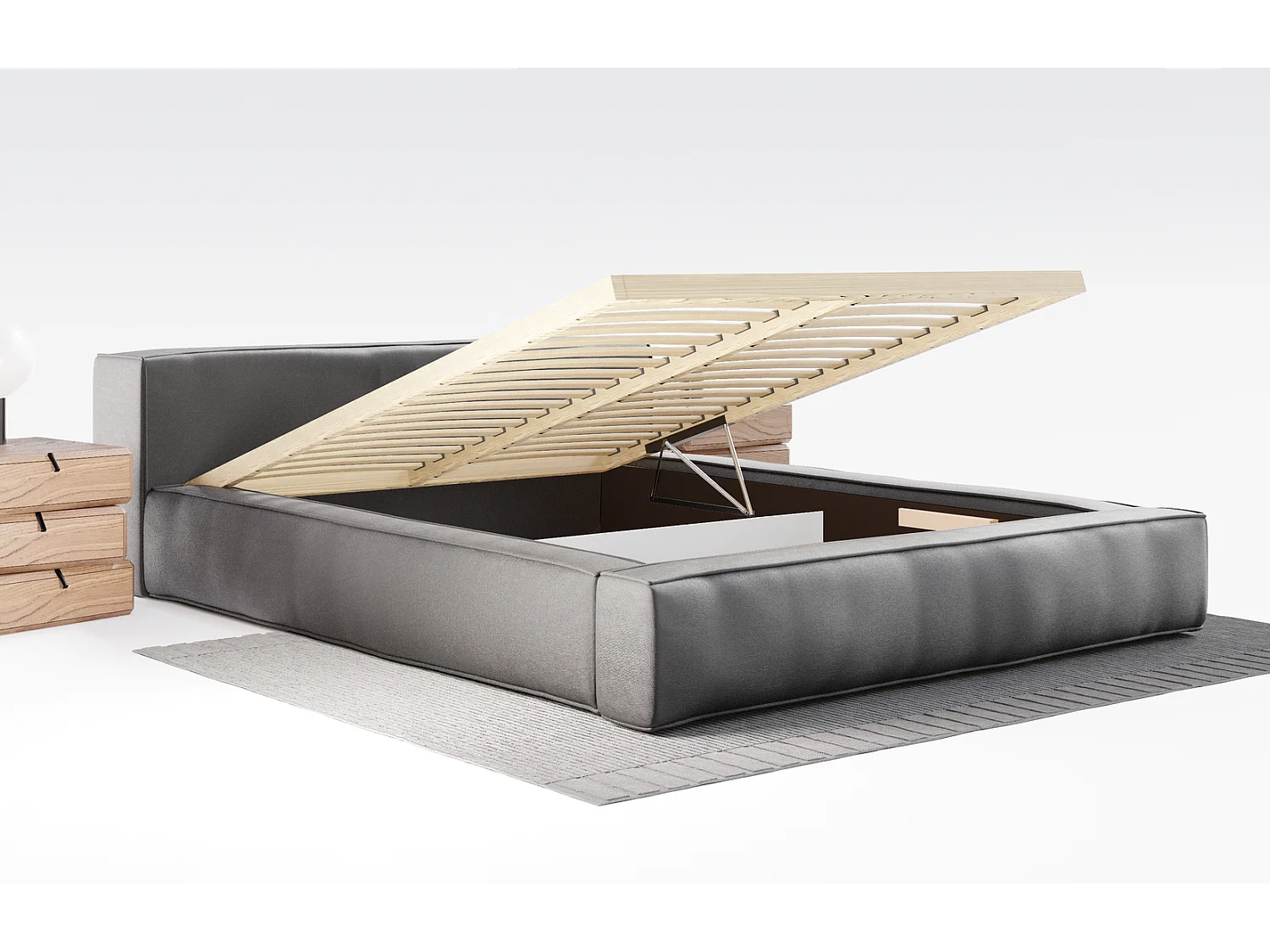 Emporius gestoffeerd bed tweepersoonsbed 160x200 Bueno - lattenbodem, opbergruimte - fluweel - Grijs (Infinity 15)