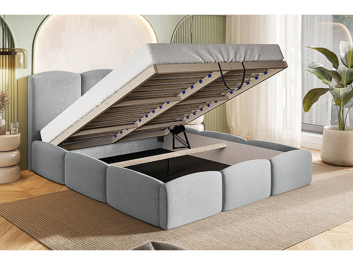 Emporius Lit 180x200 Roma Slim - Lit coffre 180x200, lit double avec Rangement, tissu bouclé - Gris clair (Anthology 15)