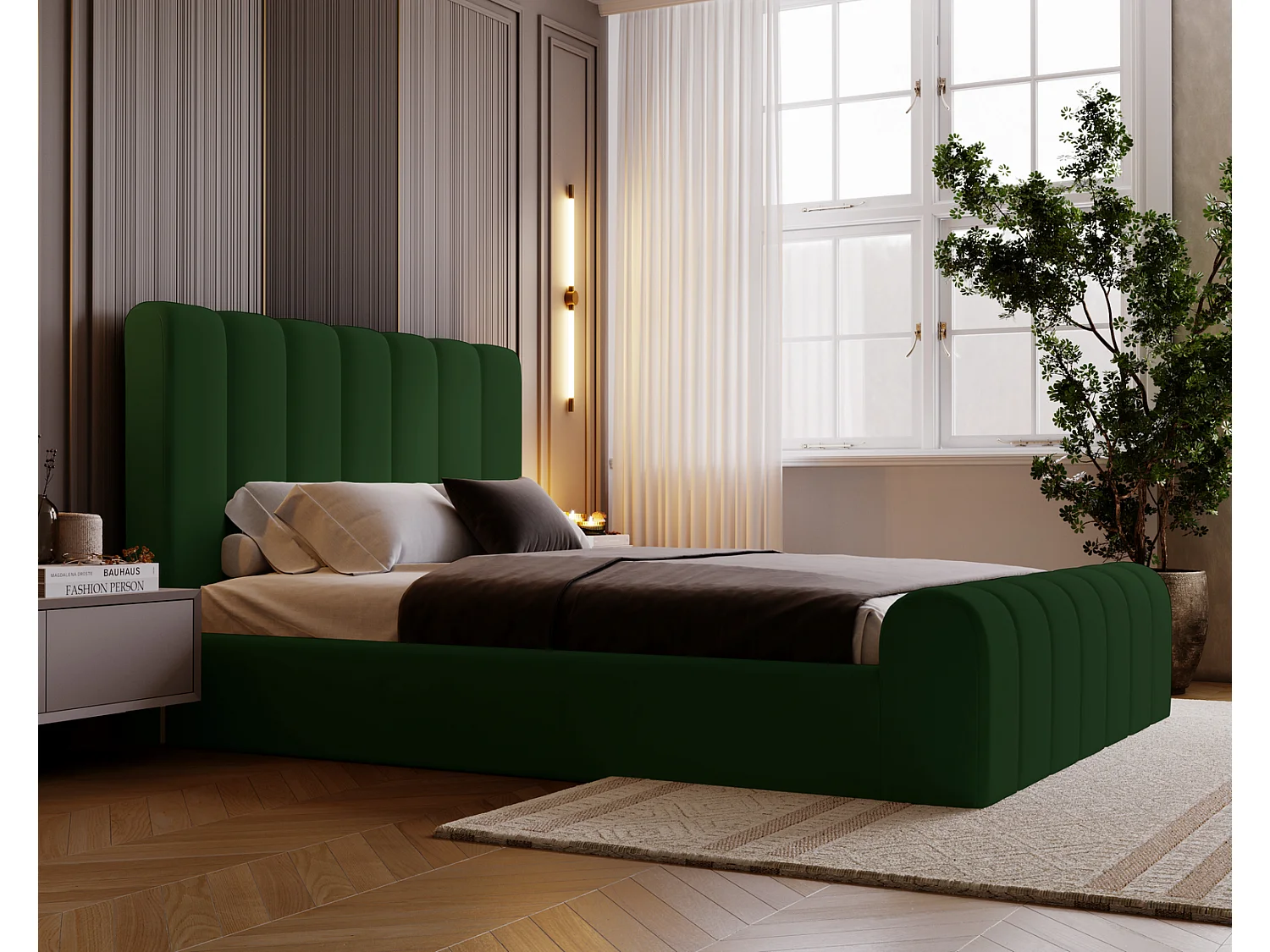 Emporius bed 140x200 Valetta - tweepersoonsbed met opbergruimte, luxe bed met lattenbodem en bedlade - Gestoffeerd bed 140x200 - Groen (Amor Velvet 4311)