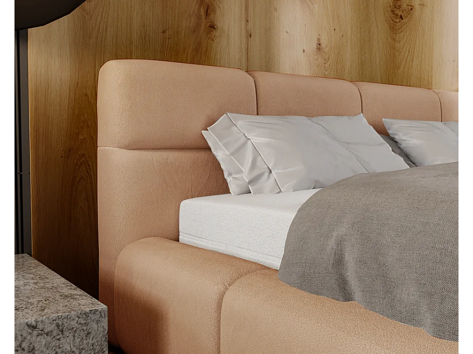 Emporius tweepersoonsbed 160x200, gestoffeerd bed Oslo -  dik foam, lattenbodem, fluwelen - Bruin (Solar 12)