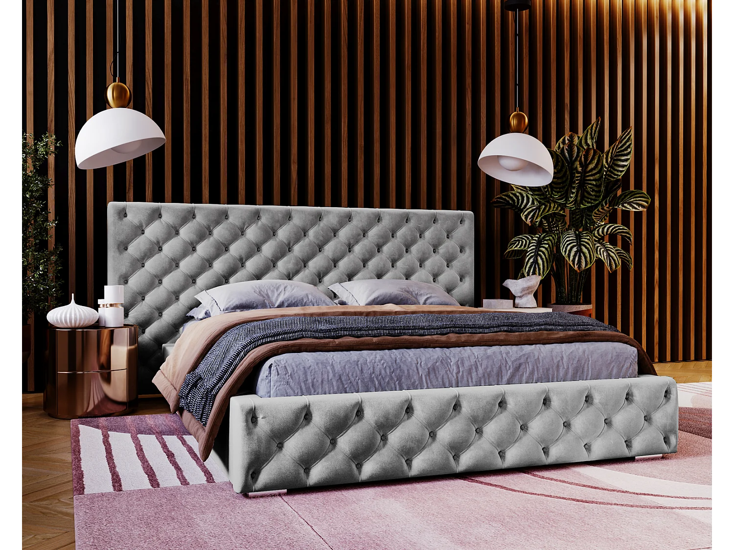 Emporius tweepersoonsbed 180x200 Bella, glamourstijl - gestoffeerd bed, chesterfield, opbergruimte - fluweel Grijs (Magic Velvet 2217)