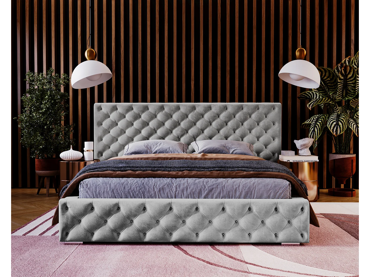 Emporius tweepersoonsbed 180x200 Bella, glamourstijl - gestoffeerd bed, chesterfield, opbergruimte - fluweel Grijs (Magic Velvet 2217)