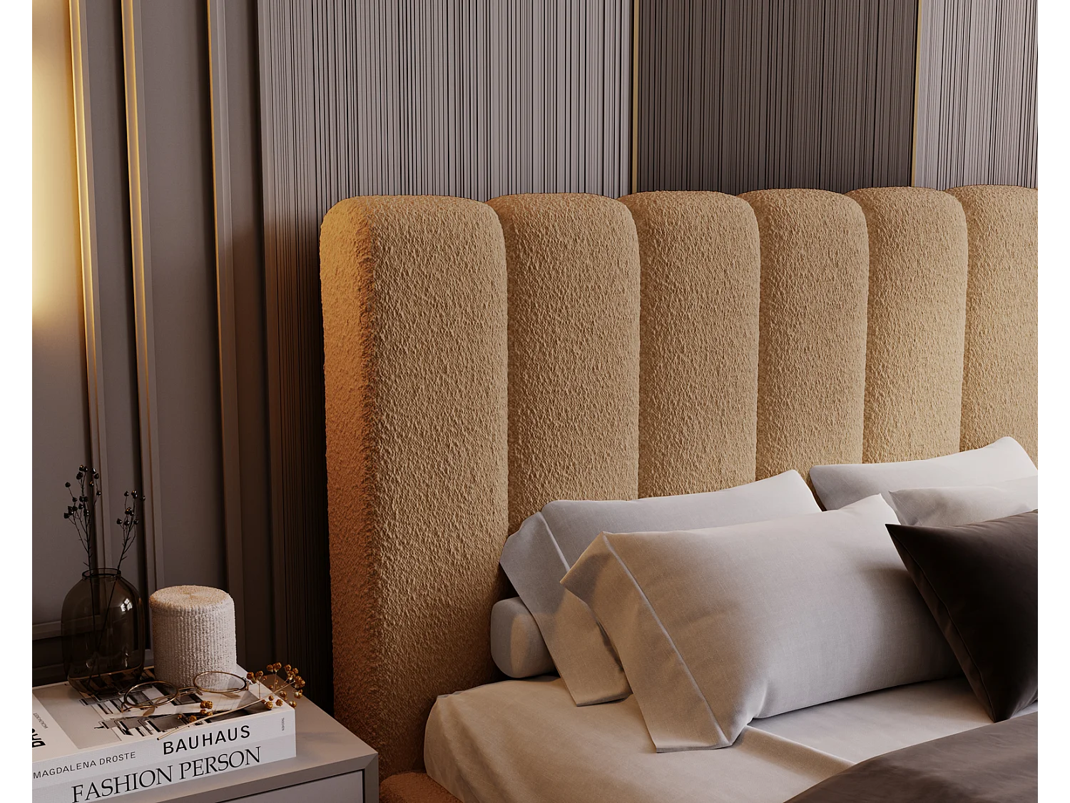 Emporius bed bouclé 180x200 Valetta - Gestoffeerd bed met opbergruimte, luxe bed met lattenbodem en bedlade - tweepersoonsbed 180x200 - Oranje (Anthology 10)