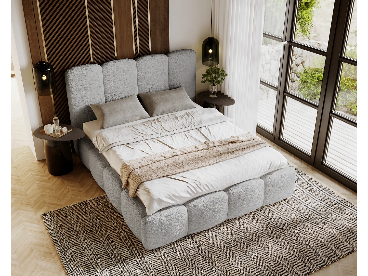 Emporius Polsterbett mit Lattenrost 180x200 Rolia - Doppelbett, Stauraum, Kopfteil - Schlafzimmer, Bettkasten - Velvet Blau (Kronos 09)