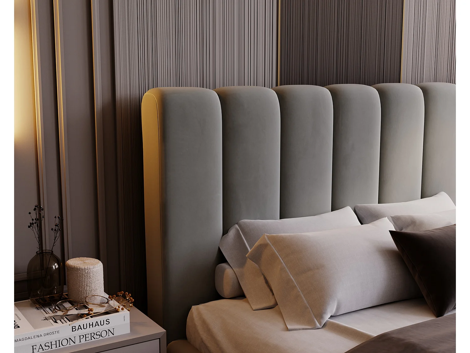 Emporius Lit 180x200 Valetta - Lit Rembourré avec Rangement, Sommier à Lattes, Lit adulte velvet 180x200 - Gris clair (Amor Velvet 4318)