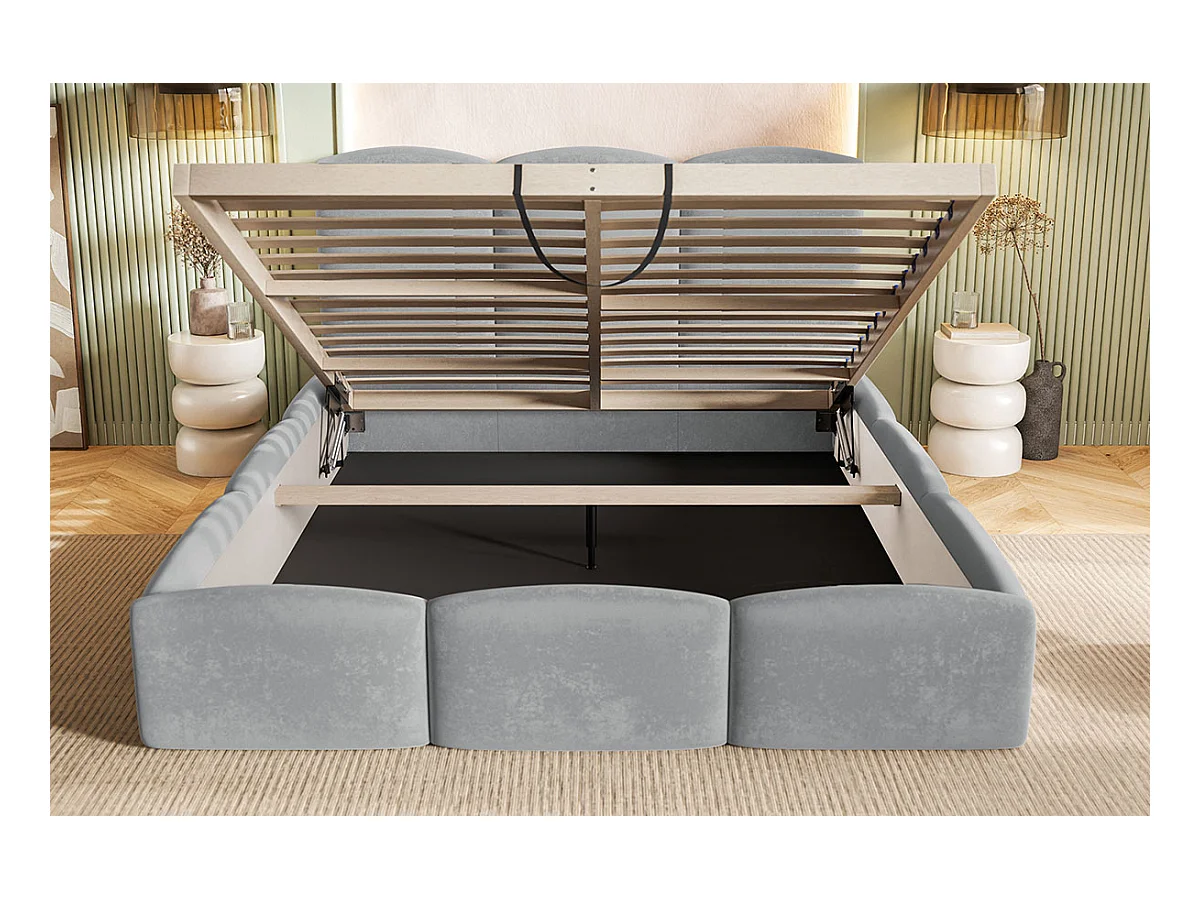 Emporius Lit 160x200 Roma Slim - Lit coffre 160x200, lit double avec Rangement, tissu velvet - Beige (Amor Velvet 4304)