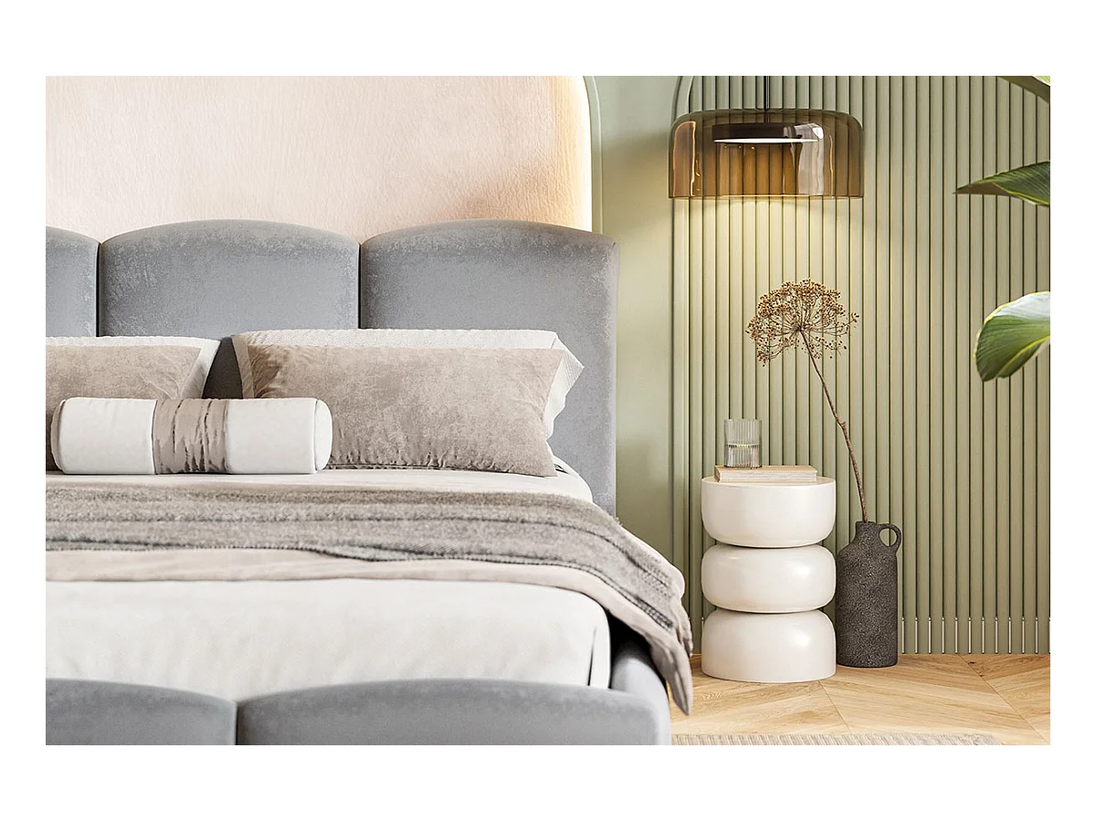 Emporius Lit 160x200 Roma Slim - Lit coffre 160x200, lit double avec Rangement, tissu velvet - Beige (Amor Velvet 4304)