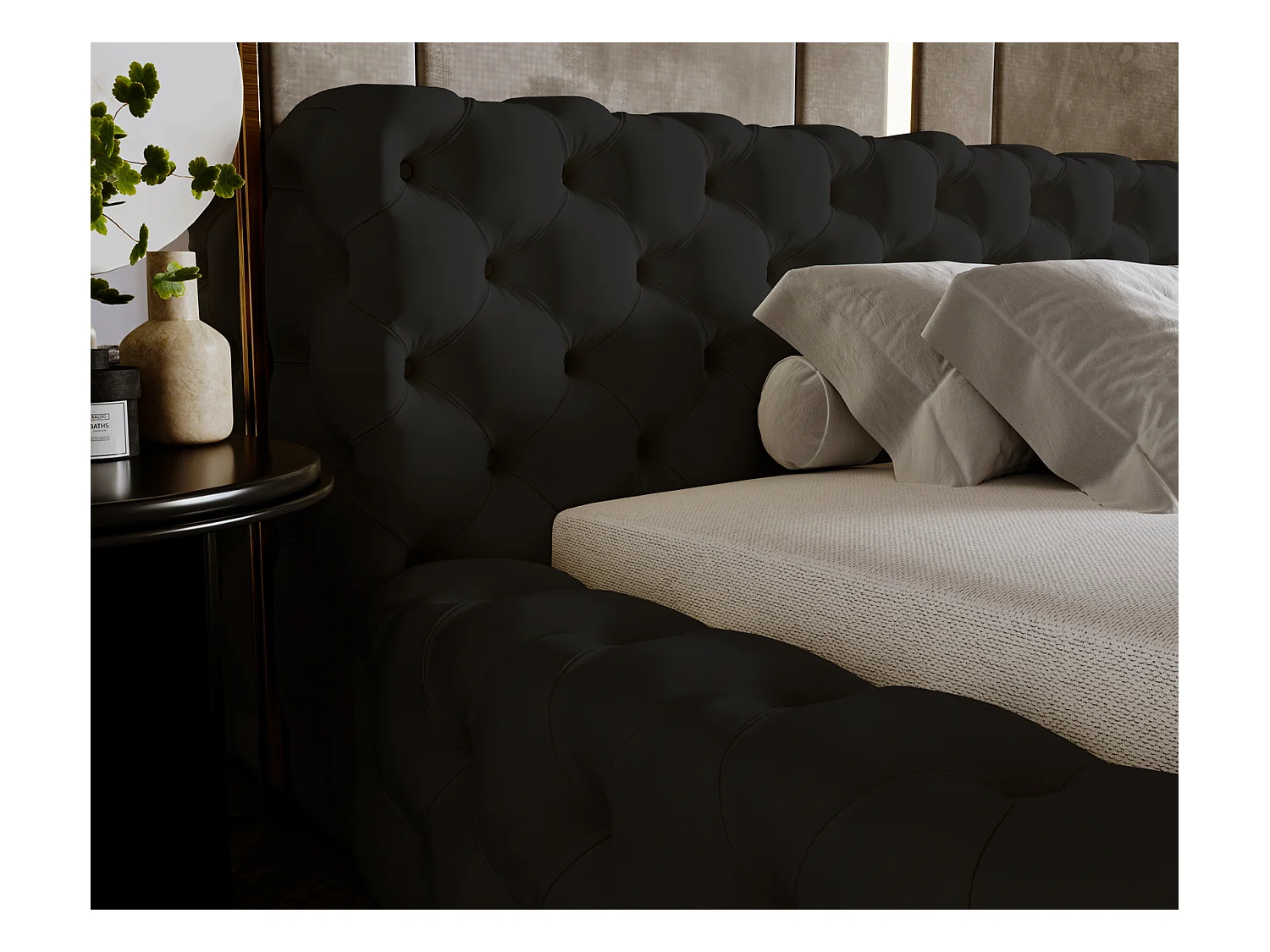 Emporius Lit rembourré avec rangement Vigo, Lit adulte 160x200 cm - Noir (Amor Velvet 4322)