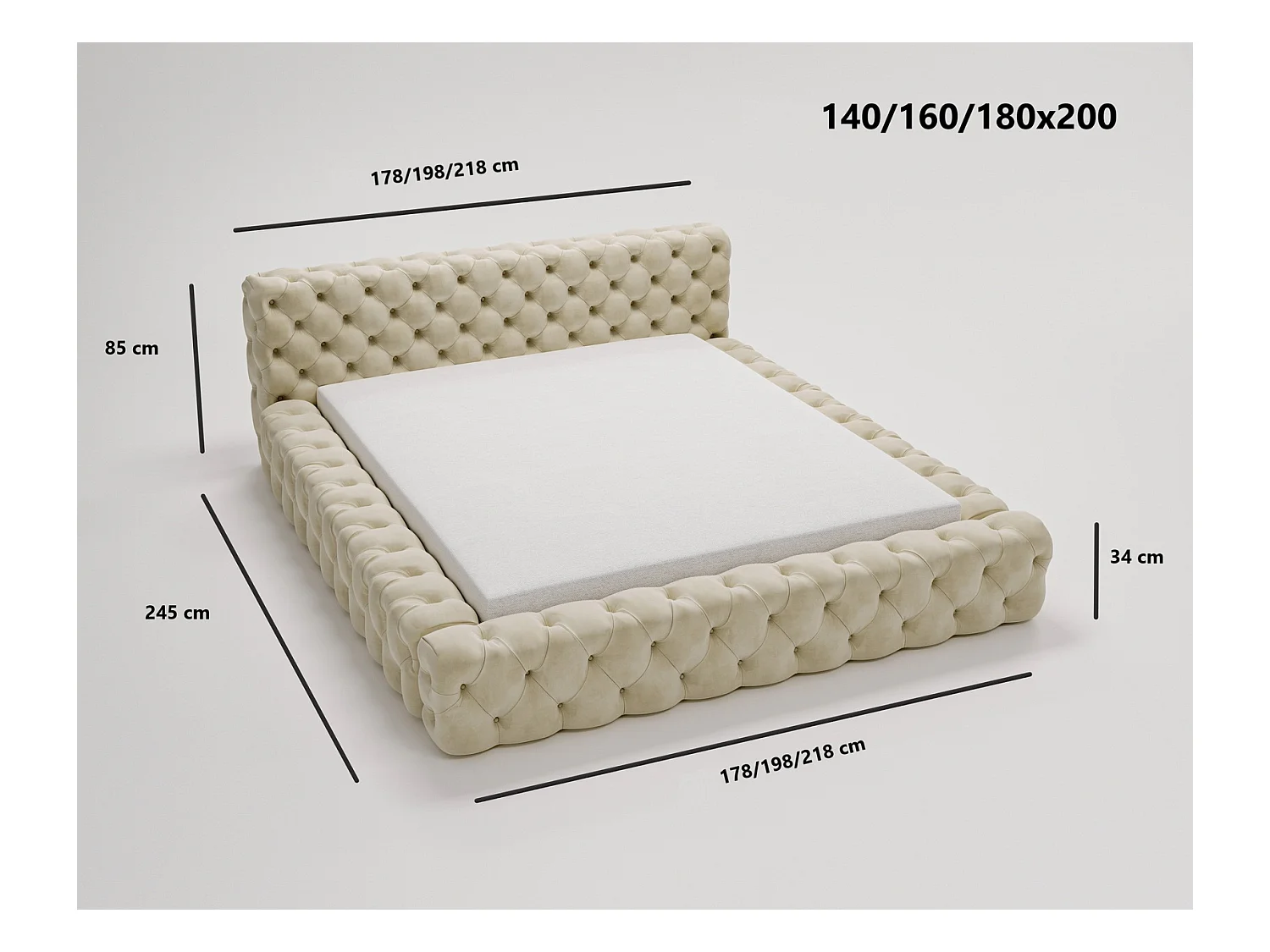 Emporius Lit rembourré avec rangement Vigo, Lit adulte 160x200 cm - Noir (Amor Velvet 4322)