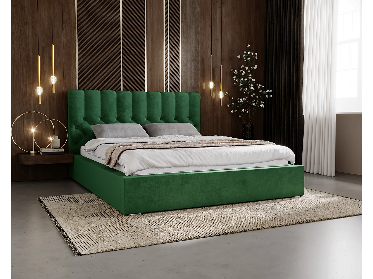 Emporius gestoffeerd bed 140x200 Sevilla, glamourstijl - Tweepersoonsbed 140x200 cm - fluwelen Groen (Magic Velvet 2225)