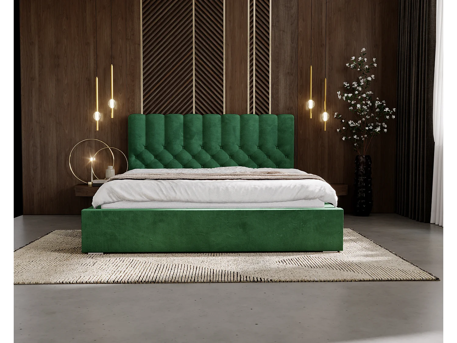 Emporius gestoffeerd bed 140x200 Sevilla, glamourstijl - Tweepersoonsbed 140x200 cm - fluwelen Groen (Magic Velvet 2225)
