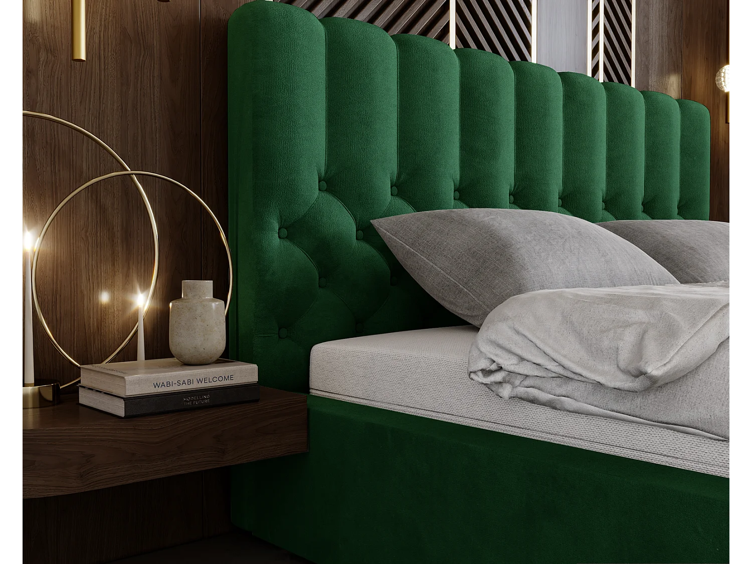 Emporius gestoffeerd bed 140x200 Sevilla, glamourstijl - Tweepersoonsbed 140x200 cm - fluwelen Groen (Magic Velvet 2225)