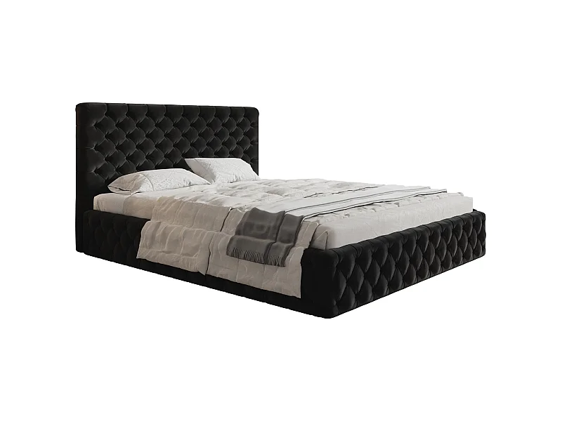 Emporius Lit adulte 160x200 Furis - Lit double avec Rangment - Lit rembourrée, lit chesterfield 140x200 - Velvet Noir (Amor Velvet 4322)