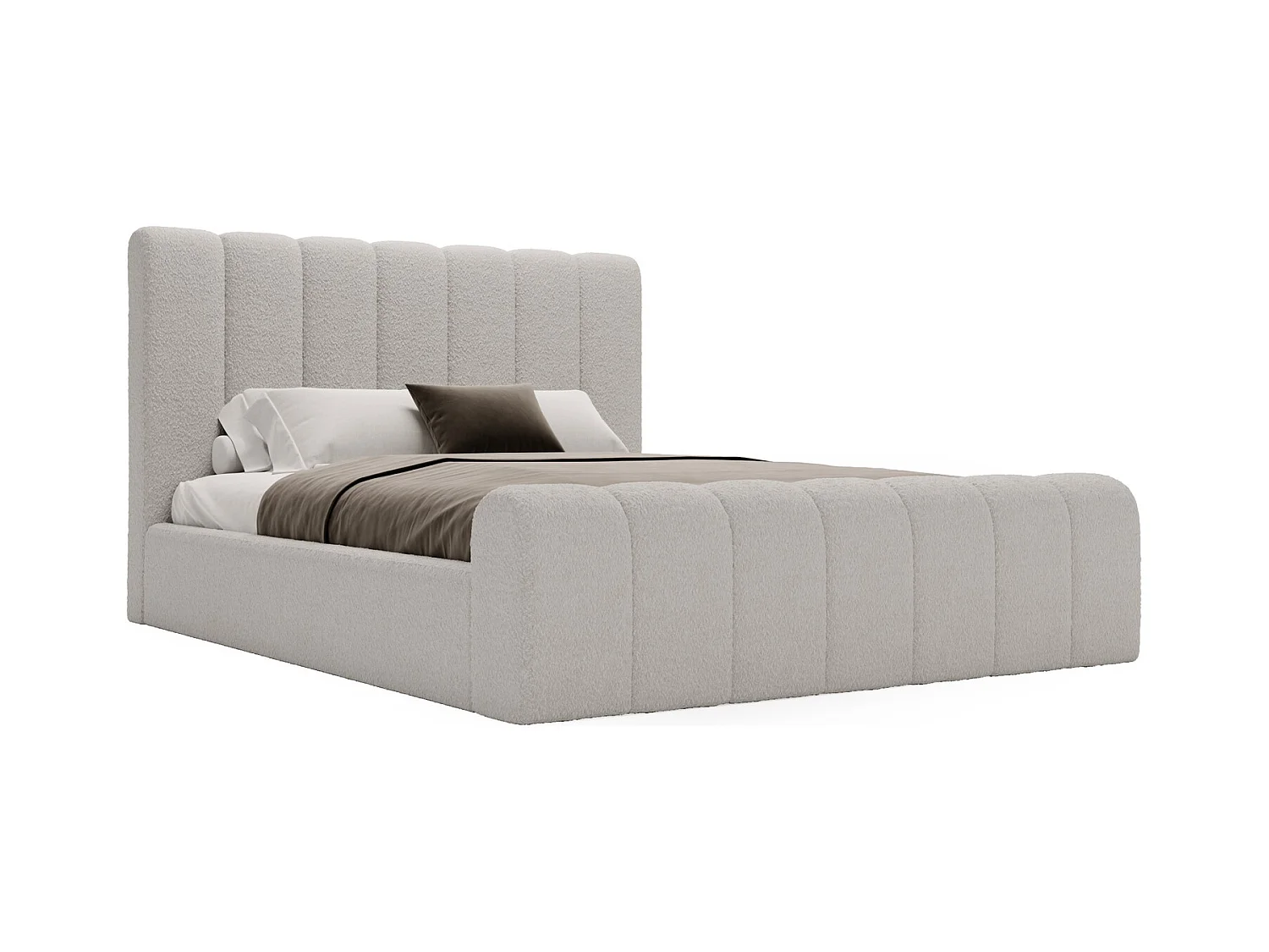 Emporius bed bouclé 160x200 Valetta - Gestoffeerd bed met opbergruimte, luxe bed met lattenbodem en bedlade - tweepersoonsbed 160x200 - Lichtgrijs (Anthology 15)