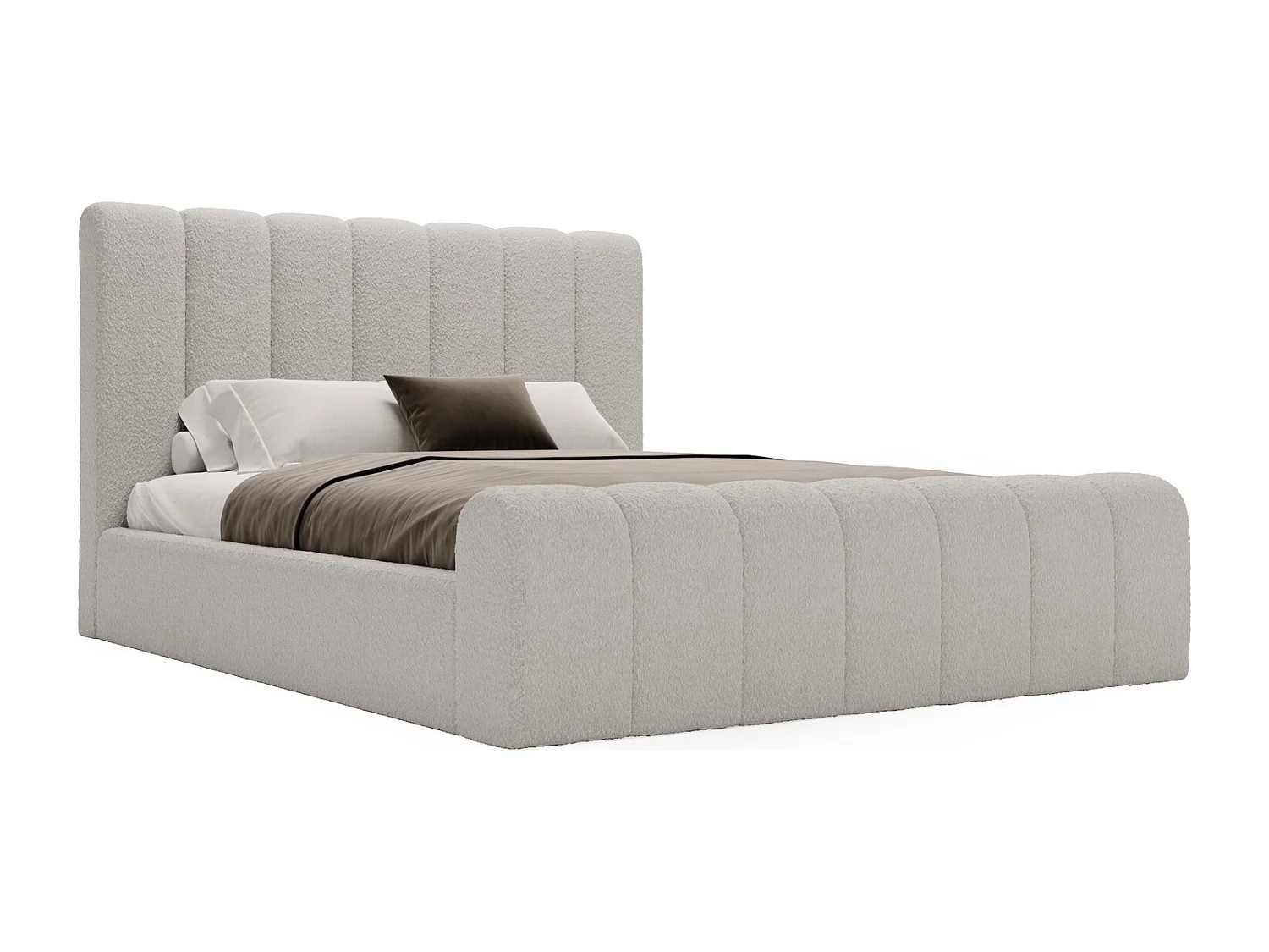 Emporius bed bouclé 160x200 Valetta - Gestoffeerd bed met opbergruimte, luxe bed met lattenbodem en bedlade - tweepersoonsbed 160x200 - Lichtgrijs (Anthology 15)