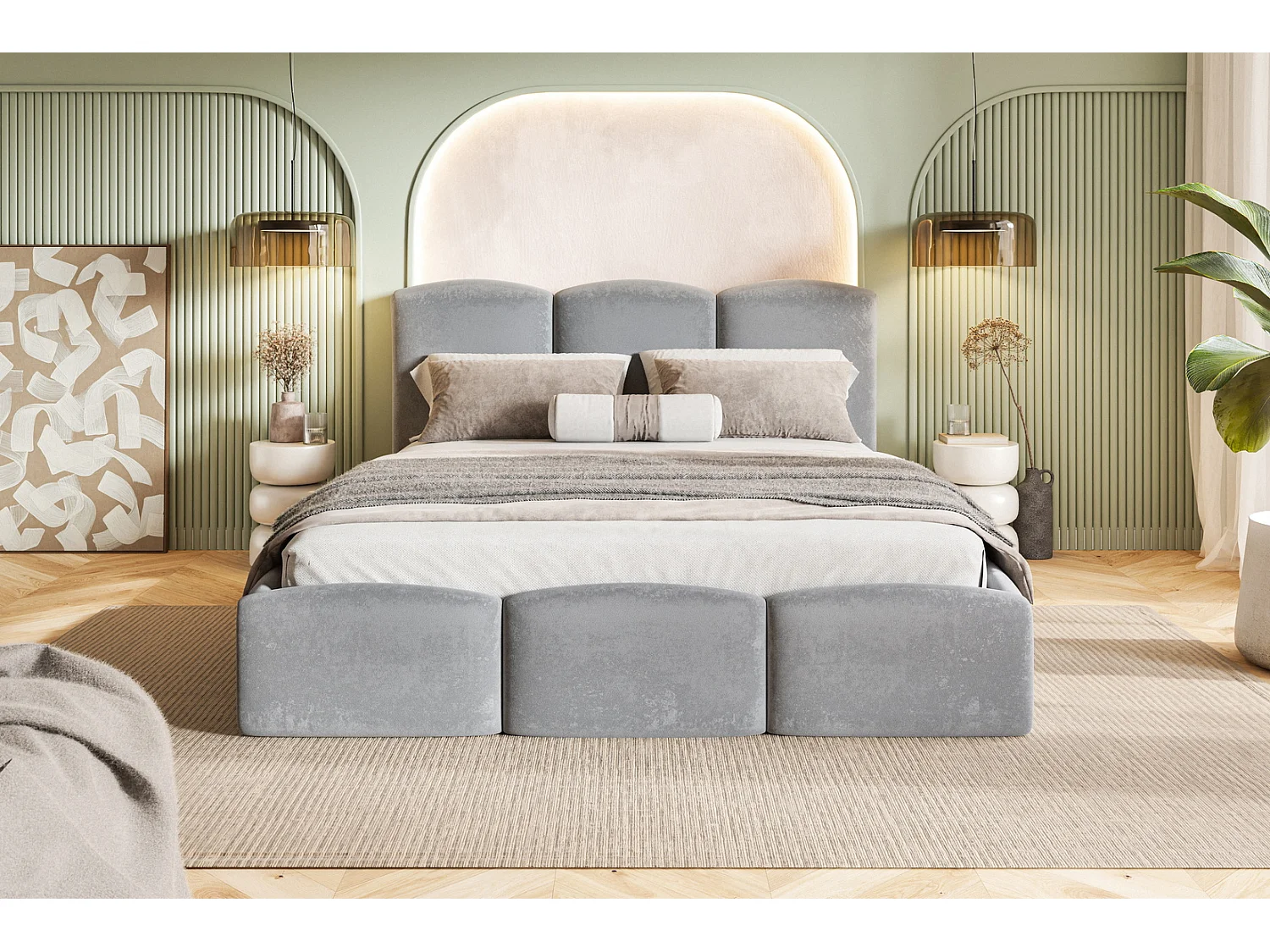 Emporius Polsterbett 140x200 Roma Slim - Bett vom Hersteller, mit Bettkasten, Velvet stoff, dickem Schaumstoff (Hellgrau  - Amor Velvet 4318)