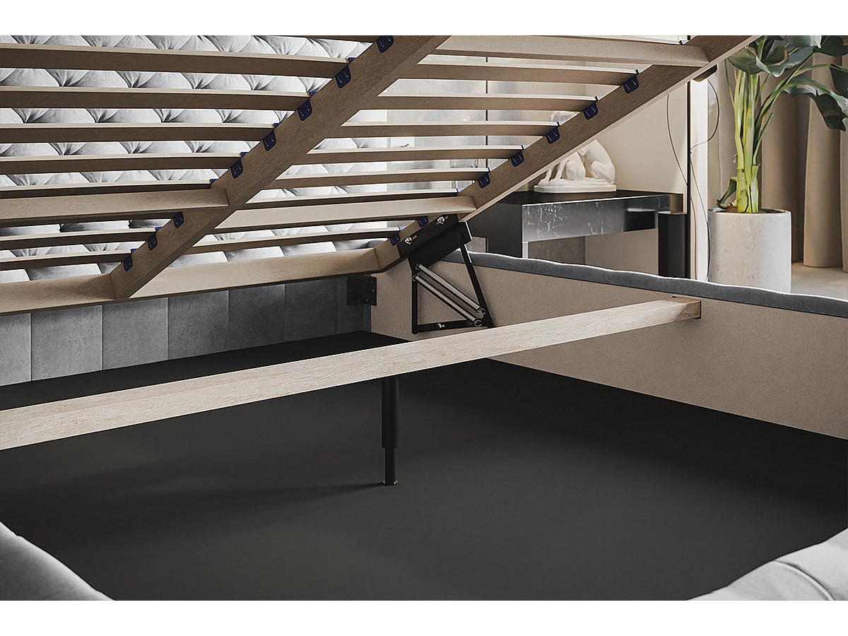 Emporius gestoffeerd bed 140x200 Furis, glamourstijl - Tweepersoonsbed 140x200 cm - fluwelen Lichtgrijs (Jasmine 90)