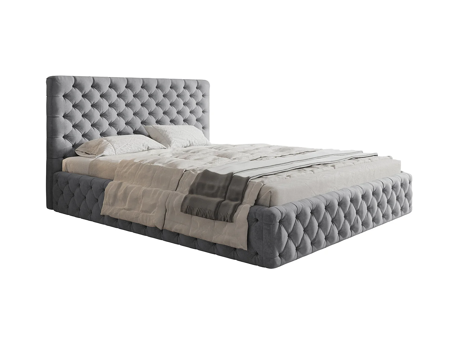 Emporius gestoffeerd bed 140x200 Furis, glamourstijl - Tweepersoonsbed 140x200 cm - fluwelen Lichtgrijs (Jasmine 90)