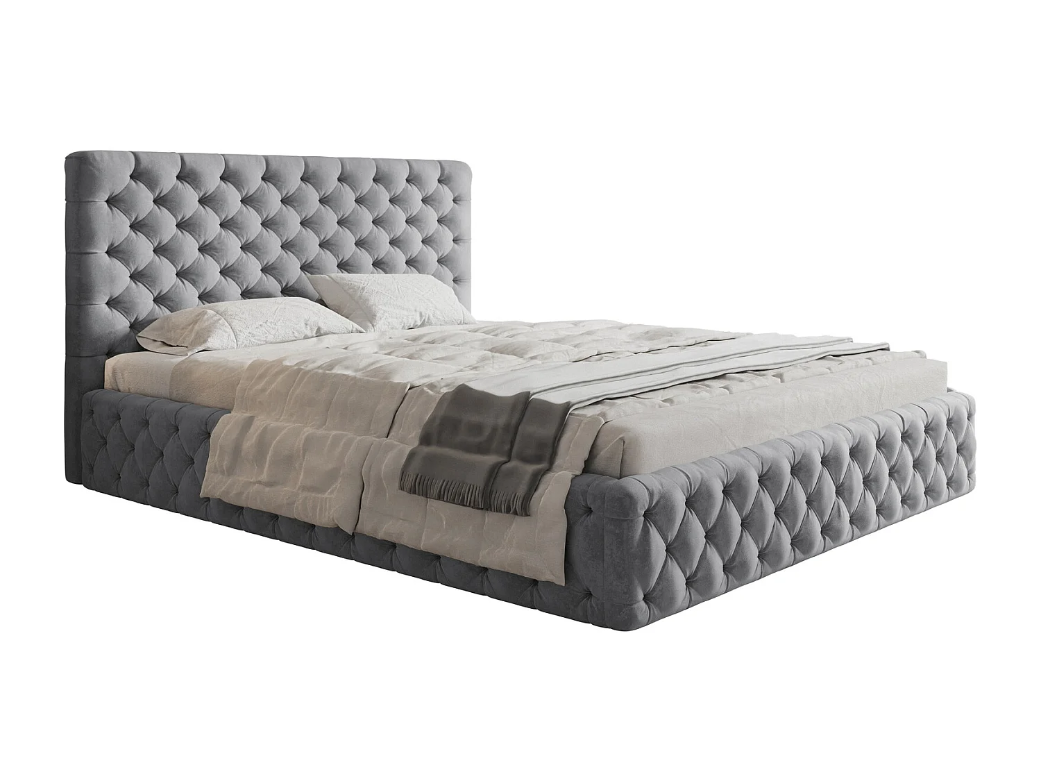 Emporius Doppelbett mit Bettkasten Furis - Polsterbett 140x200 - Lattenrost, Samtstoff (Hellgrau - Jasmine 90)