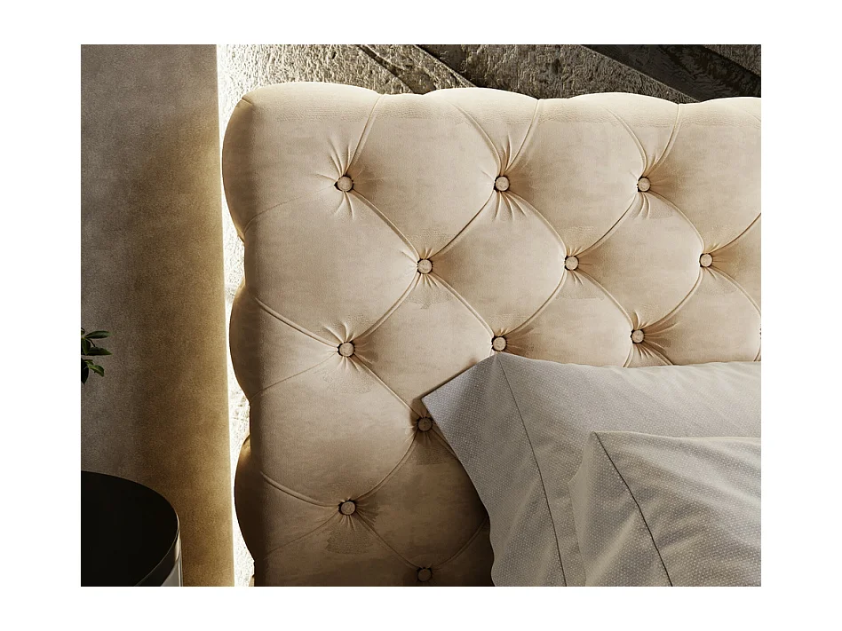 Emporius Lit double avec rangement 160x200 Ali - Lit adulte glamour - Velour Beige (Magic Velvet 2201)
