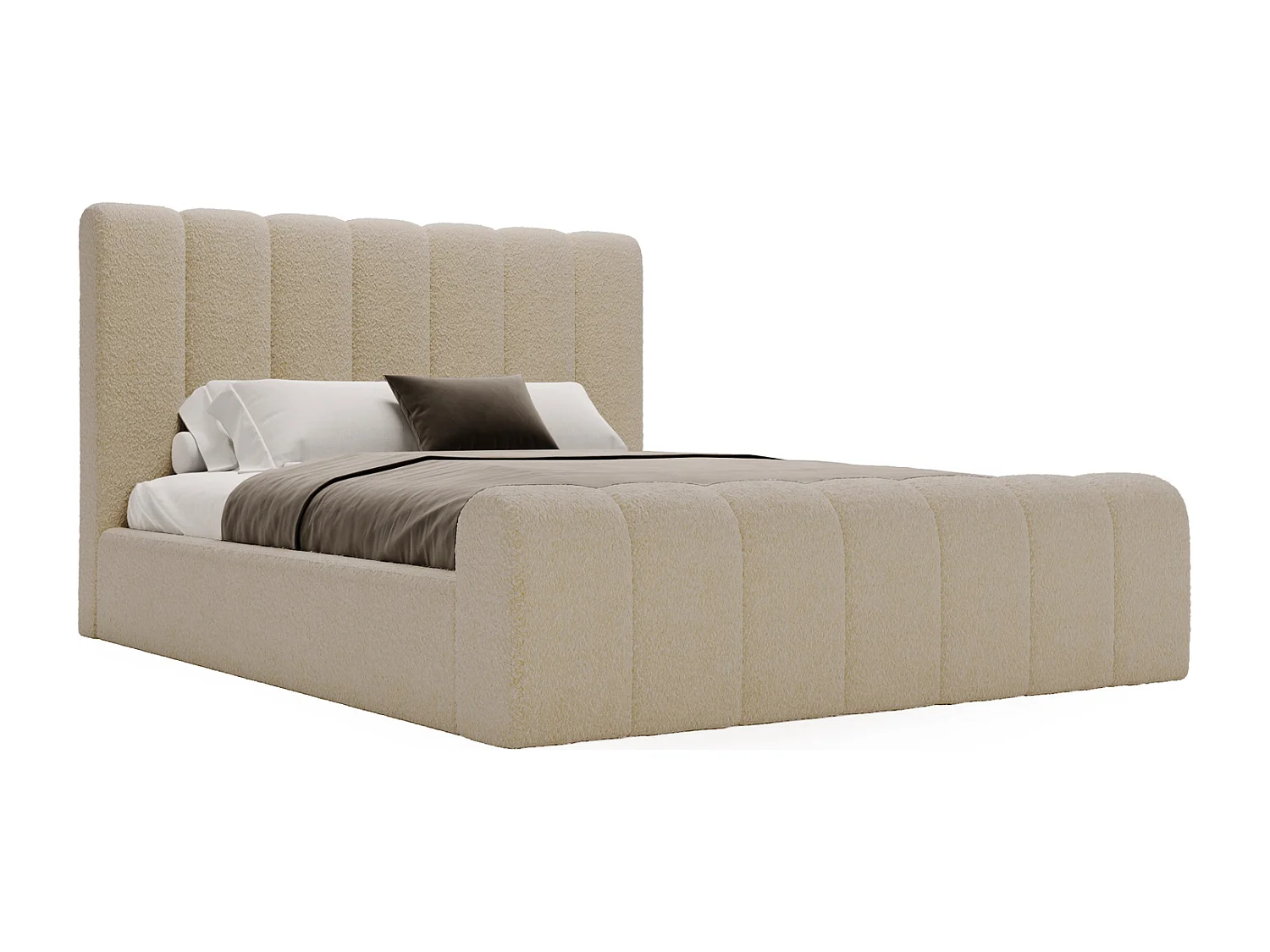 Emporius Lit 140x200 Valetta - Lit Rembourré avec Rangement, Sommier à Lattes, Lit adulte 140x200 bouclé - Beige (Anthology 3)