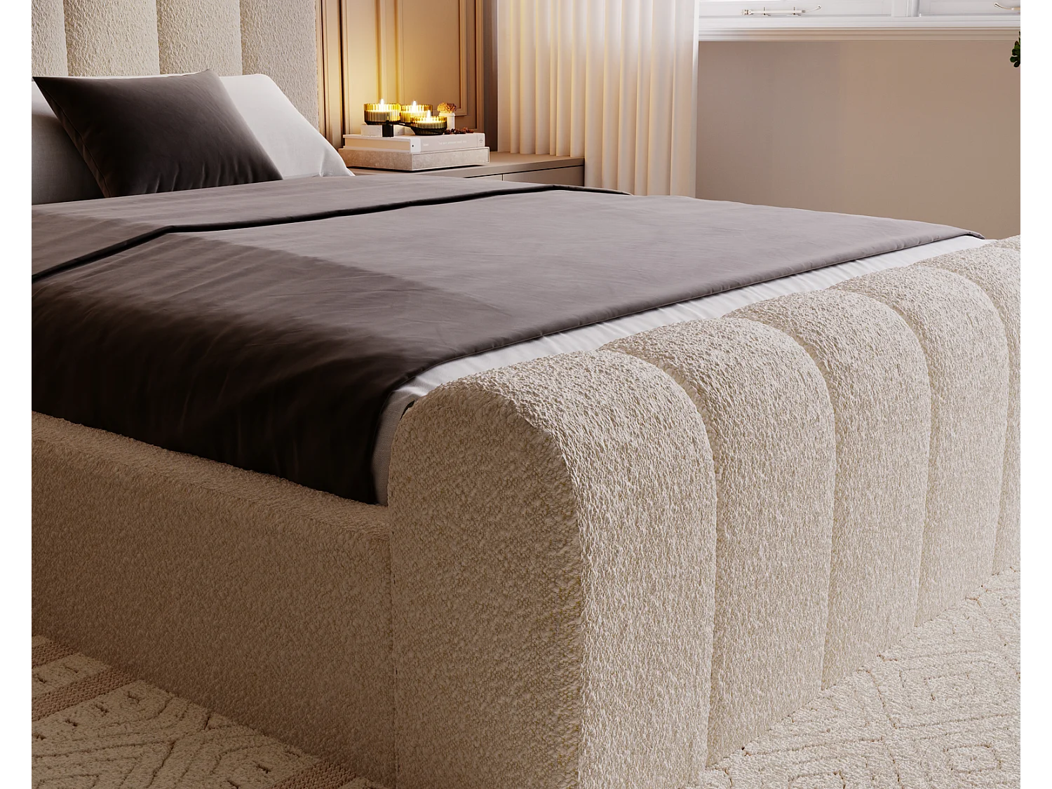 Emporius Polsterbett Bouclé 140x200 Valetta - Bett mit Bettkasten, Lattenrost & Kopfteil - Hersteller, Doppelbett 140x200 (Beige - Anthology 3)