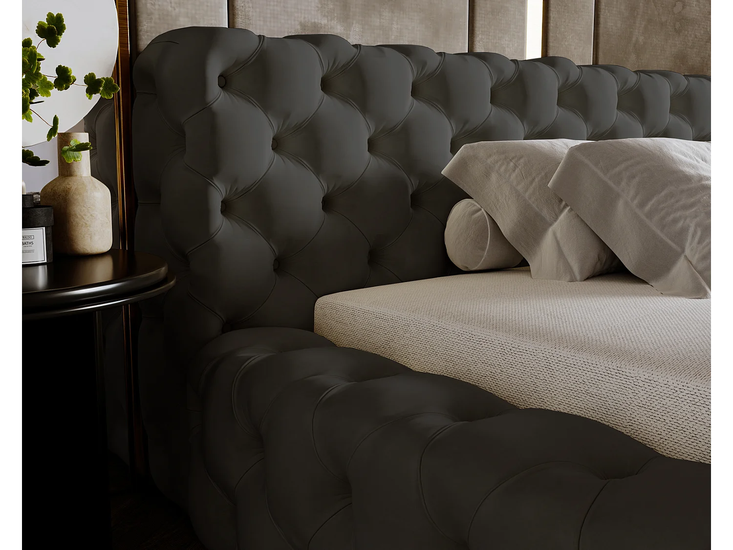 Emporius Lit rembourré avec rangement Vigo, Lit adulte 160x200 cm - Gris foncé (Amor Velvet 4321)