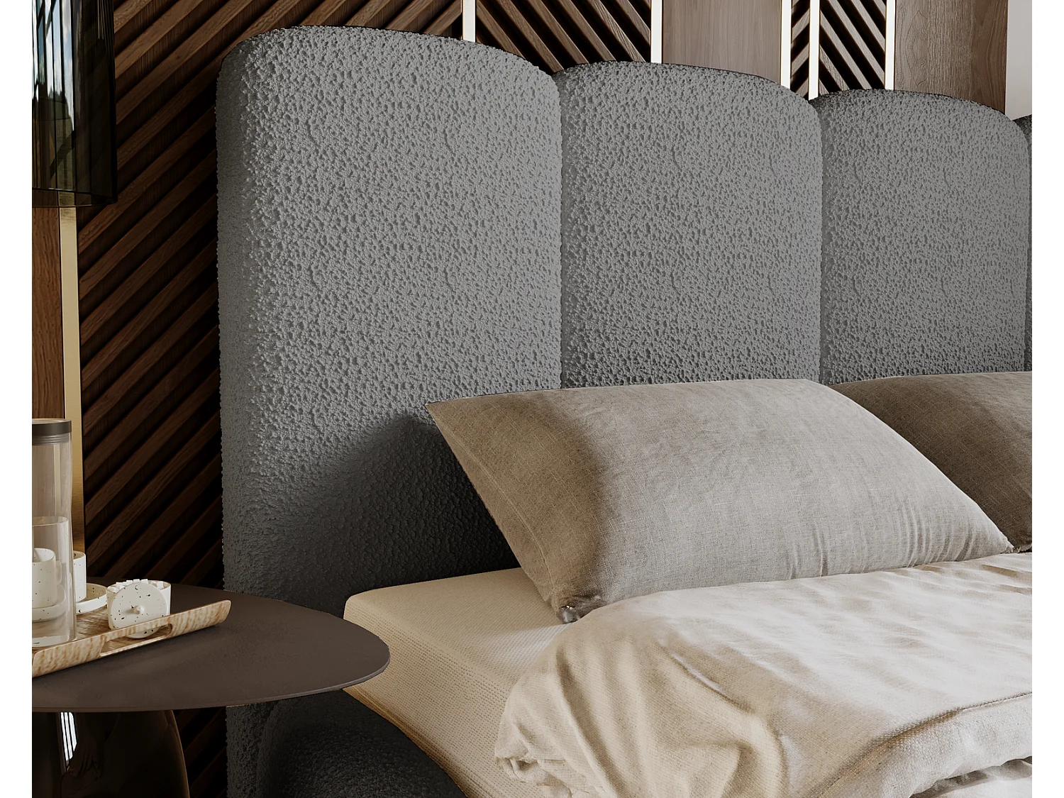 Emporius Merkad Boucle Lit double 140x200 - lit adutle avec rangement, Sommier à Lattes, Coffre à Literie - Lit Rembourré 140x200 Gris (Anthology 17)