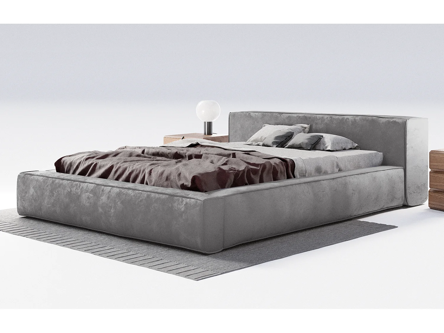 Emporius gestoffeerd bed tweepersoonsbed 180x200 Bueno - lattenbodem, opbergruimte - fluweel - Grijs (Infinity 15)