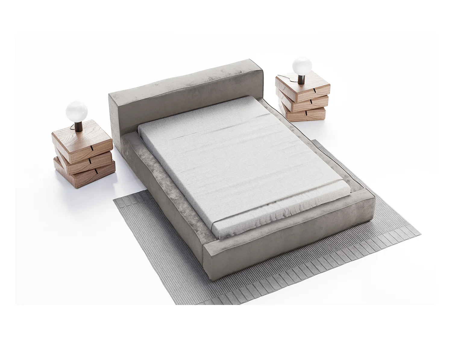 Emporius Lit double avec Rangement 180x200 Bueno - Lit rembourré, Sommier à Lattes, Tête de Lit - Gris (Infinity 15)