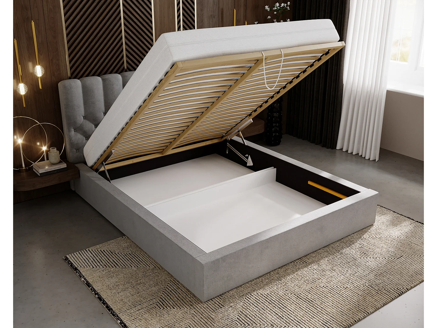 Emporius gestoffeerd bed 180x200 Sevilla, glamourstijl - Tweepersoonsbed 140x200 cm - fluwelen Grijs (Magic Velvet 2217)