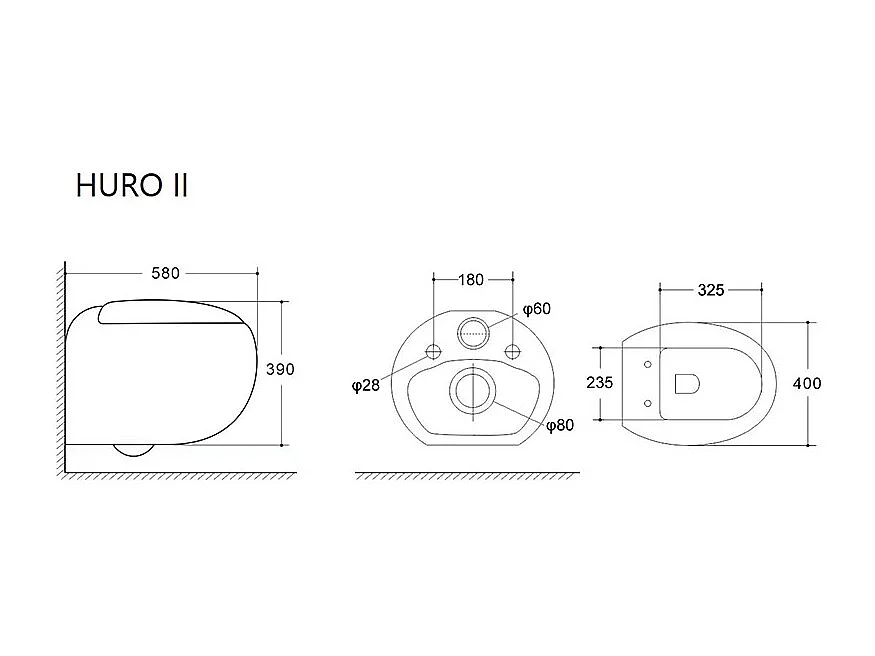 Wand-WC aus Keramik - Schwarz matt - HURO II
