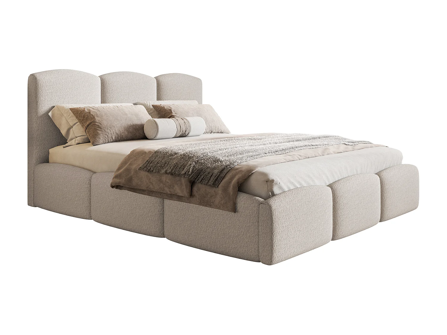 Lit double 160x200 Roma Slim - Lit coffre, tissu bouclé - Beige (Anthology 3)