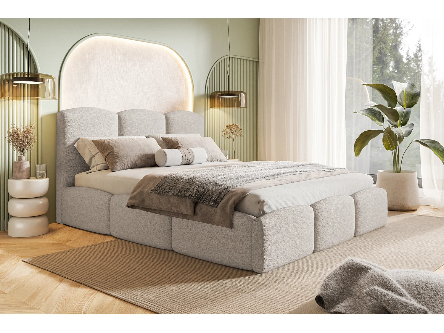 Emporius Polsterbett 180x200 Roma Slim - Bett vom Hersteller, mit Bettkasten, Bouclé stoff, dickem Schaumstoff (Beige - Anthology 3)