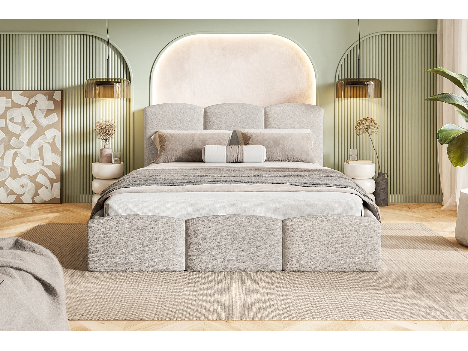 Emporius Polsterbett 180x200 Roma Slim - Bett vom Hersteller, mit Bettkasten, Bouclé stoff, dickem Schaumstoff (Beige - Anthology 3)